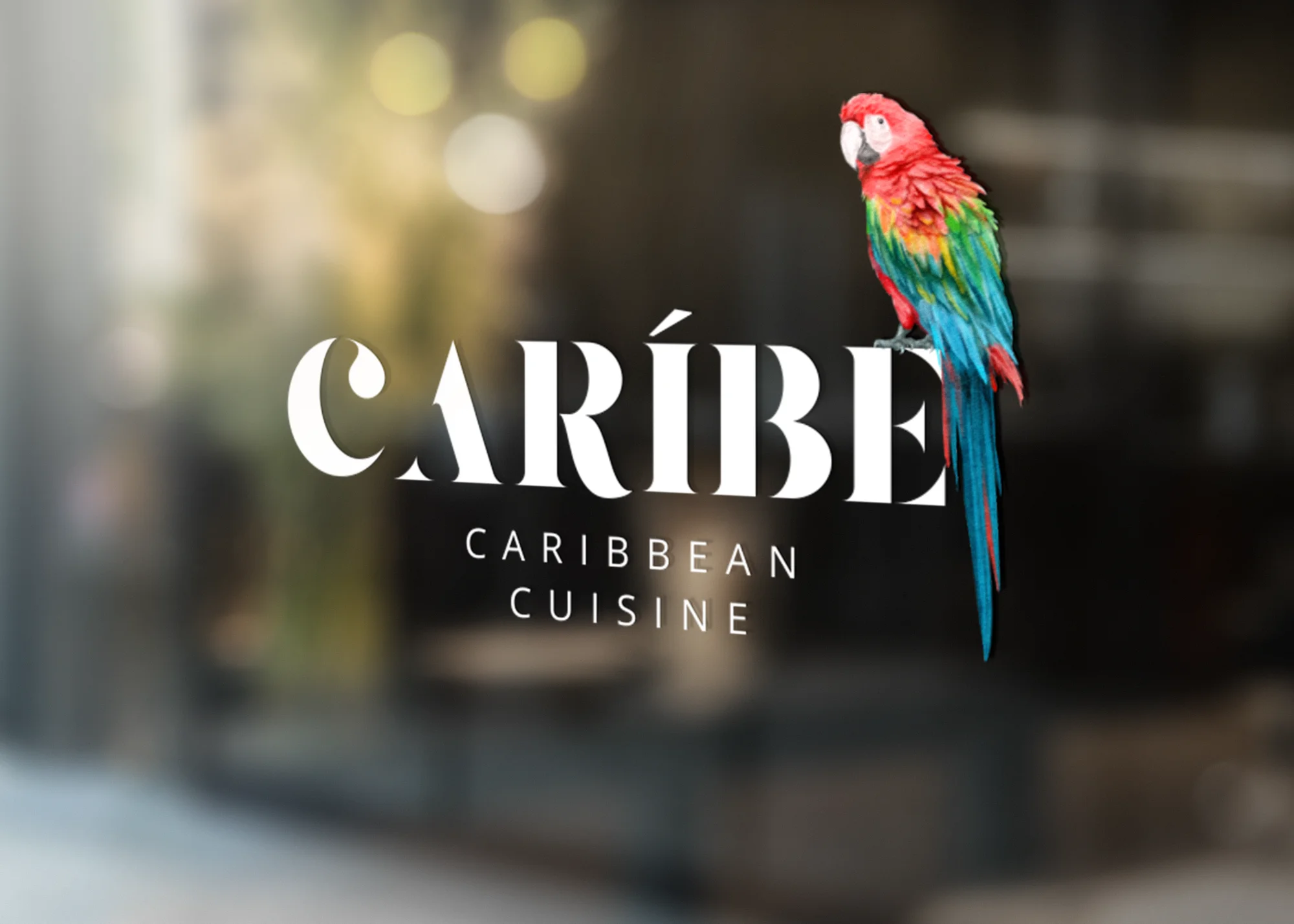 Caribe window decal on restaurant glass